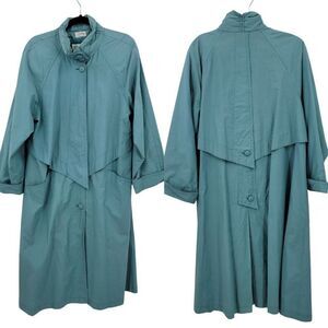 Vtg Bernardo Womens Robins Egg Blue Trench Coat Sz M Button Front City Chic